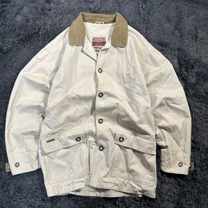 Men's Light Beige Field Jacket with Tan Corduroy Collar -